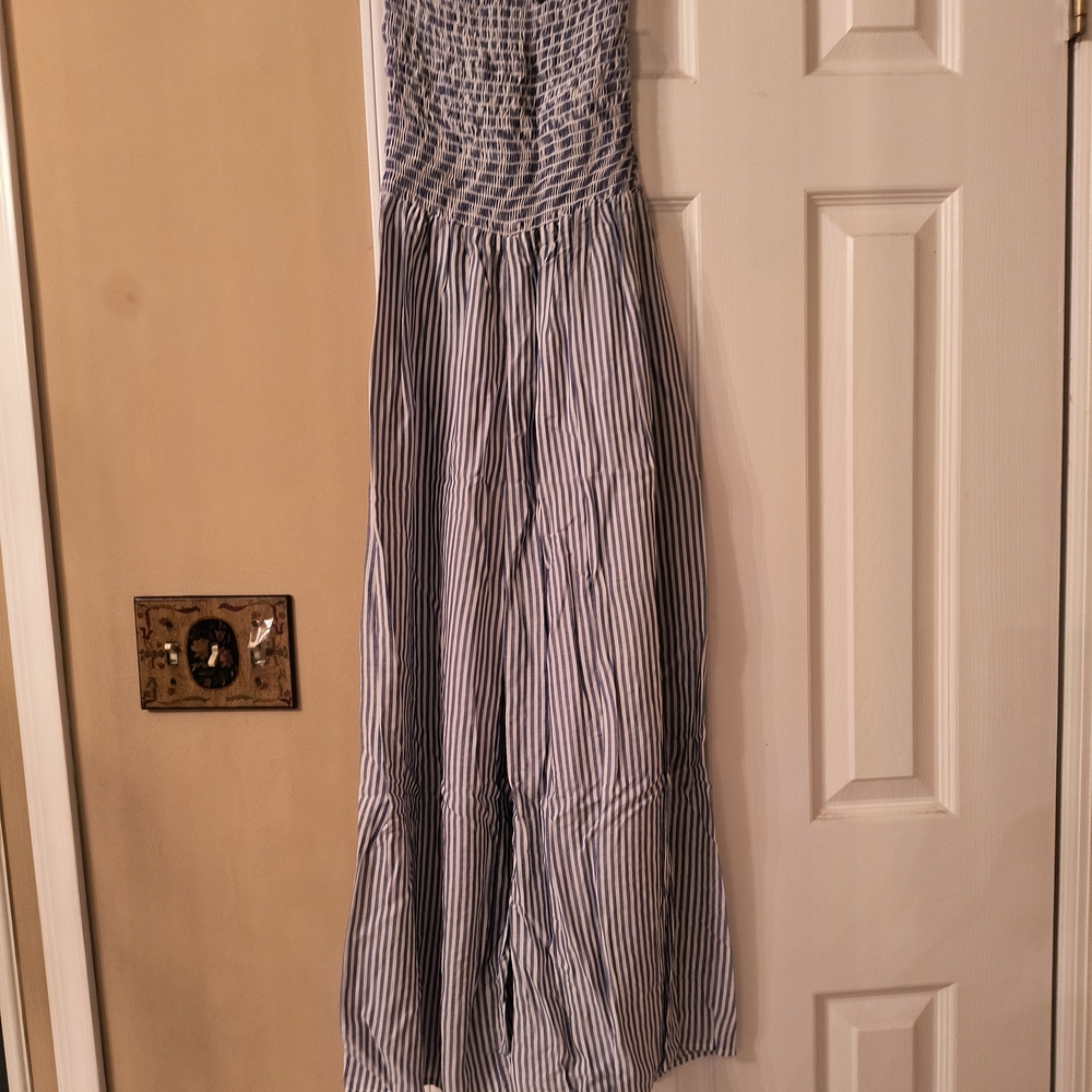 Garage Blue and White Striped Jumpsuit